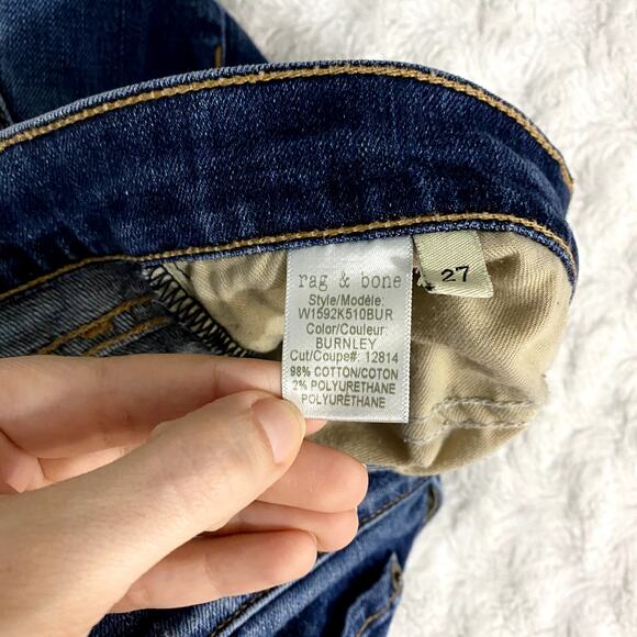 Rag & Bone Blue Dark Wash Denim Tomboy Low Rise Fitted Distressed Jeans 27 - Picture 6 of 9